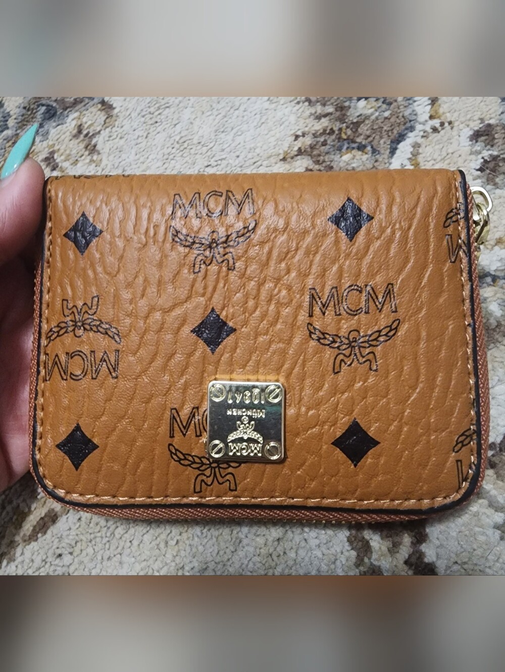 MCM Cognac Visetos Leather Wallet with Gold Plaque